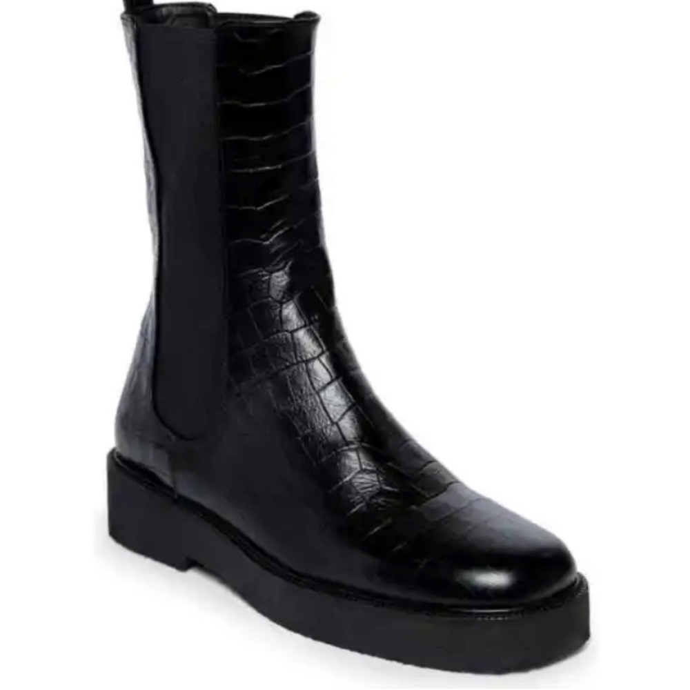 STAUD Black Faux Croc Palamino leather Chelsea boots